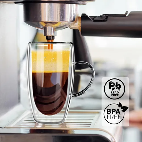 Miniatura 6 de PARACITY Tazas de café de vidrio de doble pared de 16 onzas con tapa/cuchara de bambú, juego de 2 tazas de café de vidrio con asa, taza de café