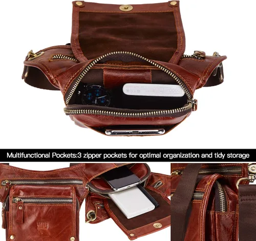 Miniatura 6 de LATÓN TACKS cuero vintage hecho a mano motocicleta al aire libre bicicleta gota cuero pierna bolsa para hombres mujeres muslo bolsa cintura riñonera