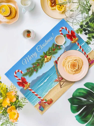 Miniatura 5 de Juego de 6 tapetes antideslizantes lavables, para playa, náuticos, costeros, coronas de Navidad, regalos de algodón y lino para comedor, fiestas