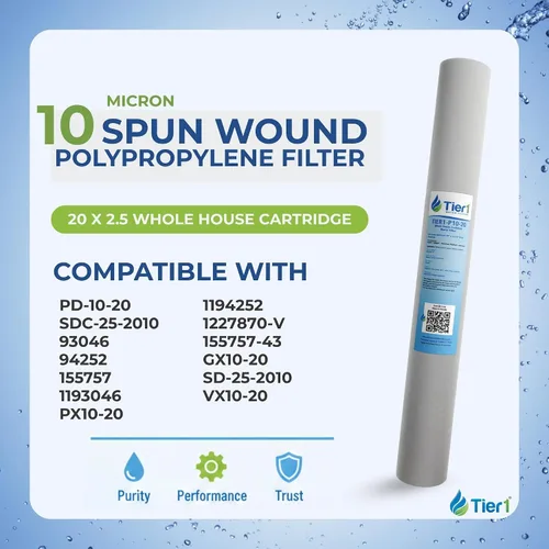 Miniatura 2 de Tier1 Cartucho de repuesto de filtro de agua de sedimentos de polipropileno hilado para toda la casa de 10 micrones, 20 x 2.5 pulgadas, compatible