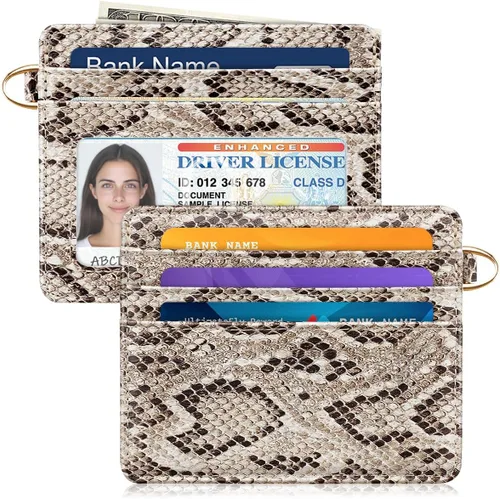 Miniatura 20 de Bolsillo frontal minimalista delgado con bloqueo RFID para tarjetas de crédito, cartera pequeña, bonita funda para tarjetas para mujeres, beige
