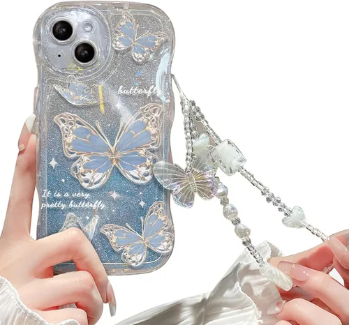 Miniatura 9 de Funda compatible con iPhone 11 para mujeres y niñas, bonita funda de mariposa con purpurina, antiarañazos, a prueba de golpes, color azul