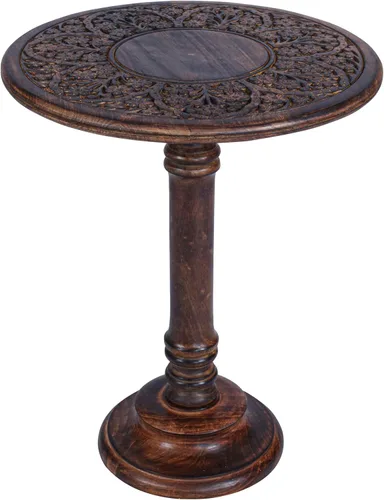 Miniatura 6 de Mesa auxiliar para sala de estar – Mesa auxiliar de madera de mango tallada a mano de 18x22 pulgadas, Mesa de acento tipo pedestal para mesita