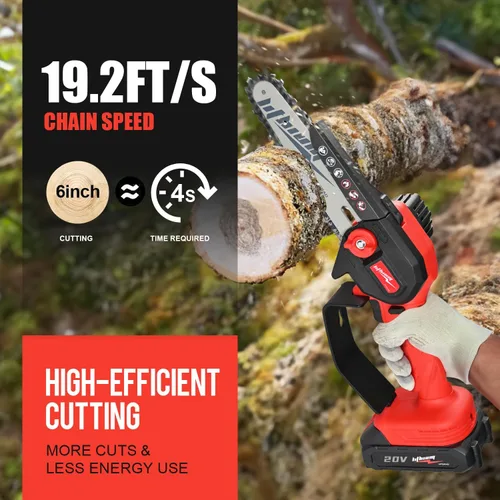 Miniatura 2 de Mini motosierra inalámbrica, portátil de 6 pulgadas, motosierra eléctrica de mano con una sola mano para cortar madera y trabajar la madera, mini