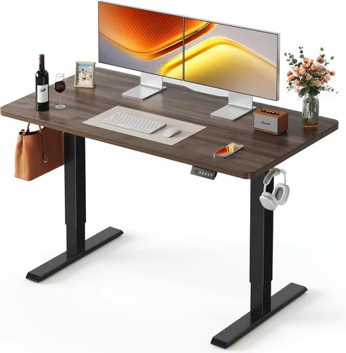 Miniatura 23 de FEZIBO Escritorio de pie, 48 × 24 pulgadas, altura eléctrica ajustable, para sentarse y ponerse de pie, escritorio de oficina para computadora