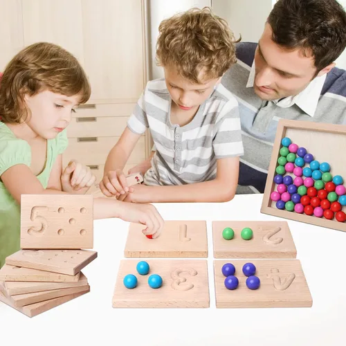 Miniatura 7 de Juego de tablas de seguimiento de números de madera, juguete de conteo de cuentas de matemáticas Montessori para niños pequeños, aprendizaje