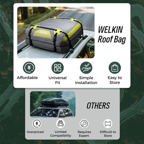 Miniatura 5 de WELKIN Bolsa de carga resistente para techo – Bolsa de techo impermeable de 15 pies cúbicos para todos los vehículos con/sin portaequipajes