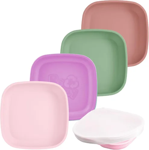 Miniatura 12 de Re-Play Juego de 4 platos para niños pequeños fabricados en Estados Unidos de 7 pulgadas, con tapa, 22 onzas, platos de plástico apilables, aptos