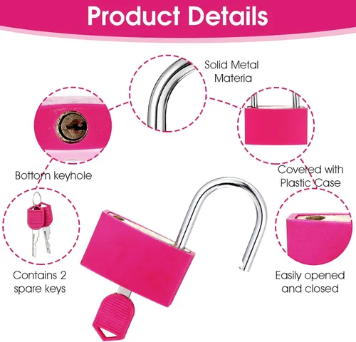 Miniatura 3 de Gjinxi Candado de casillero de gimnasio con llave, cerradura de casillero rosa de aluminio con 1.65 pulgadas de ancho, candado impermeable
