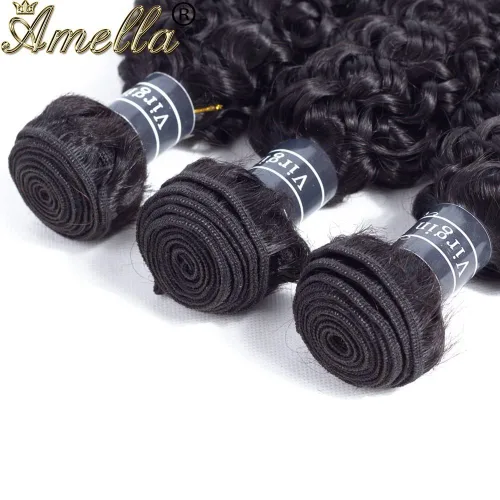 Miniatura 4 de Amella Hair - Extensiones de cabello humano virgen brasileño rizado 8A, 14, 16, 16 pulgadas, 100% sin procesar, cabello humano virgen brasileño