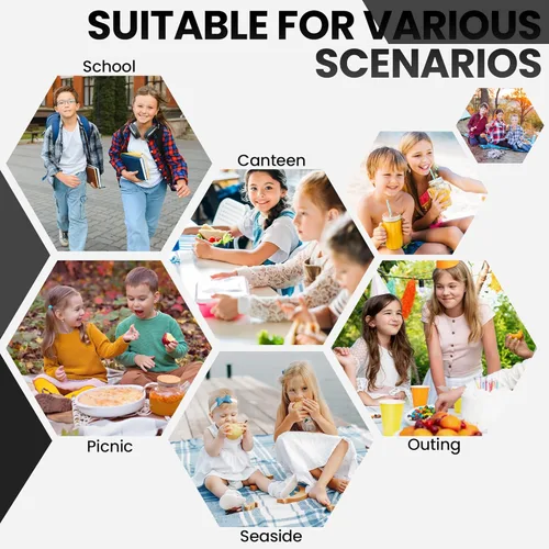 Miniatura 6 de Lonchera Aislada para Niños, Linda Lonchera Reutilizable, Bolsa de Almuerzo para Escuela, Picnic, Regalo de Cumpleaños para Niño o Niña (Negro)