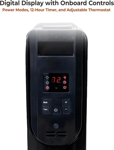 Miniatura 5 de Comfort Zone Calentador de Radiador Lleno de Aceite de 1500W - Calentador de Espacio Eléctrico Portátil con Control Remoto, Pantalla Digital