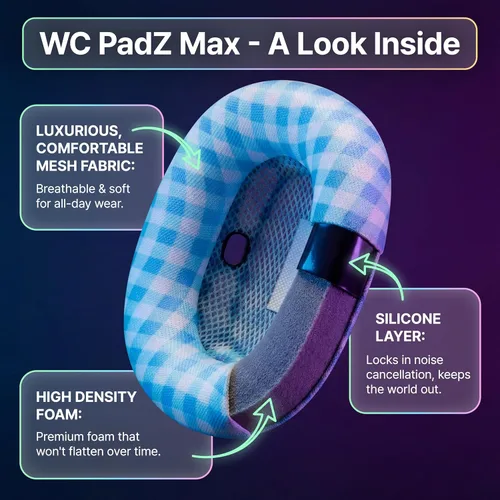 Miniatura 3 de WC PadZ Max - Almohadillas para los oídos compatibles con AirPods Max 1 y 2, fabricadas por Wicked Cojines, tela suave, comodidad mejorada
