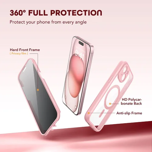 Miniatura 5 de TIESZEN Funda para iPhone 15, compatible con MagSafe, protector de pantalla de privacidad integrado y protección de cámara, antiespía, cuerpo