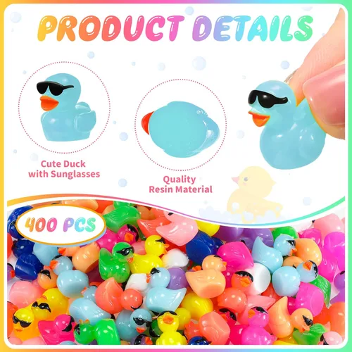 Miniatura 2 de Qunclay 250 mini patos de resina coloridos para cruceros, pequeños patos con lentes de sol, pato para ocultar bromas, casa de muñecas de bricolaje