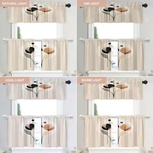 Miniatura 6 de Shrahala Floral Abstract Design Blackout Curtain Tiers, Minimalist Flower Illustration Kitchen Valance Light Blocking Tier Drapes with Rod Pocket, 2