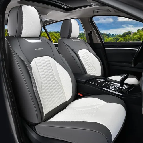 Miniatura 22 de Coverado Juego completo de fundas de asiento de automóvil, fundas rojas para asientos delanteros y traseros, de piel de napa impermeable, cojín