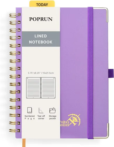 Miniatura 30 de POPRUN Lined Spiral Journal Notebook for Women & Men, 7-1/4" x 9-1/2", 220 Numbered Pages, College Ruled Hardcover Notebook for Work, Journals for