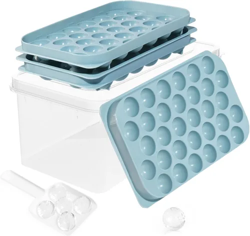 Miniatura 12 de Bandeja para cubitos de hielo con tapa y contenedor, bandejas redondas para cubitos de hielo para congelador, molde de hielo de grado alimenticio