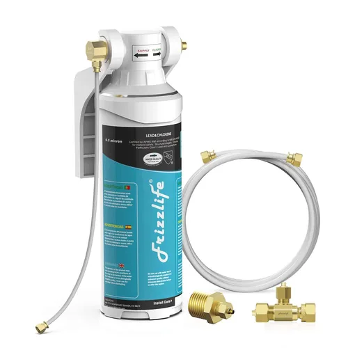 Frizzlife Sistema de Filtro de Agua en Línea para Refrigerador, Máquina de Hielo, Debajo del Fregadero, Certificado 0.5 Micron, Reduce Cloro, Plomo,