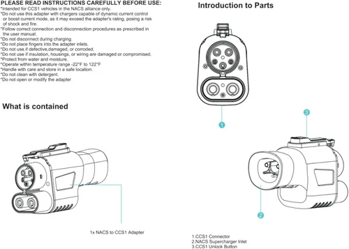 Miniatura 3 de Adaptador de vehículo eléctrico compatible con Tesla Supercharger (NACS) a CCS - 500 amperios / 1,000 V - Carga rápida de tu CCS1 en supercargadores