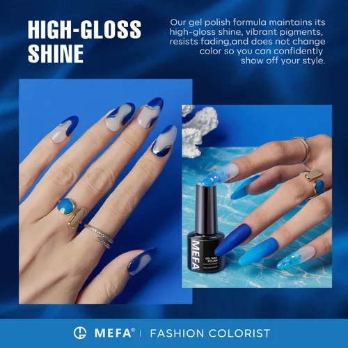 Miniatura 3 de MEFA - Juego de esmalte de uñas de gel azul, 6 colores, azul marino, zafiro, azul, brillantina, tonos oscuros, juego de iniciación, gel brillante