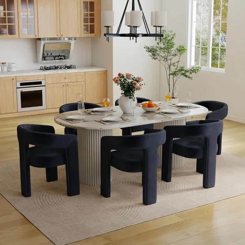 Miniatura 6 de BESTANO Juego de 4 modernas sillas de comedor tapizadas de tela de terciopelo con respaldo abierto, bonitas sillas laterales de barril de cocina