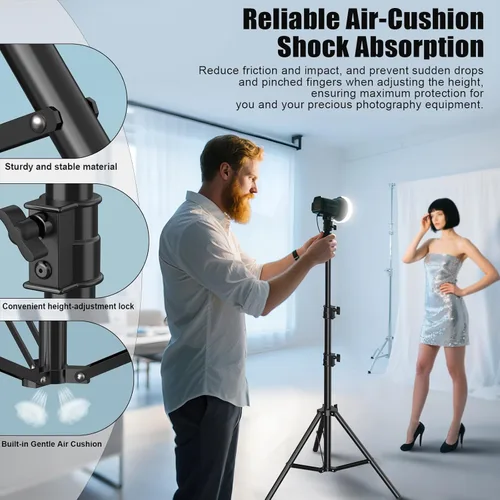 Miniatura 2 de Soporte de luz profesional para fotografía de 110 pulgadas/9.2 pies/280cm, soporte de trípode de metal acolchado con aire para caja de luz, luz