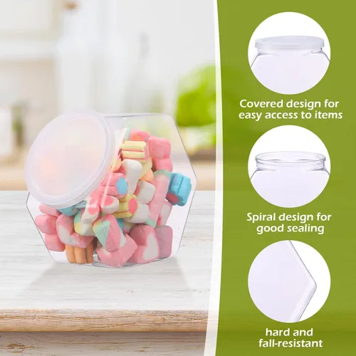 Miniatura 3 de Hoolerry 16 tarros de plástico para dulces de 30 onzas con tapas, recipiente hexagonal para dulces, bufé, galletas, aperitivos, regalos
