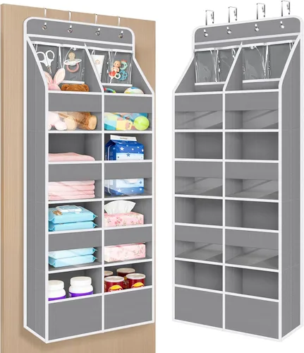 Miniatura 19 de Univivi Organizador para colgar sobre la puerta con 5 estantes de tela, organizador de almacenamiento para puerta con 4 bolsillos grandes y 3