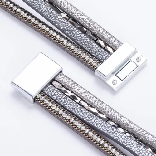 Miniatura 114 de FANCY SHINY - Pulsera de cuero estilo bohemio, pulsera de cuentas de cristal con cierre magnético, regalos de joyería para mujer
