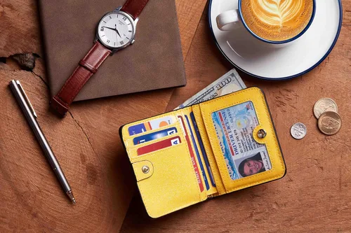 Miniatura 6 de Gostwo - Cartera compacta de piel genuina de lujo para mujer con bloqueo de RFID y ventana de identificación