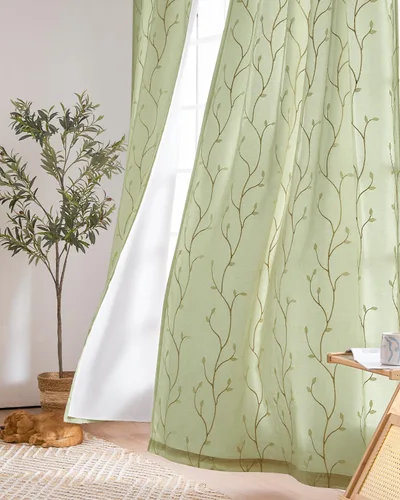 Miniatura 14 de jinchan Cortinas traslúcidas para sala de estar, dormitorio, cortinas azules bohemias bordadas, cortinas de gasa bohemias de 63 pulgadas de largo