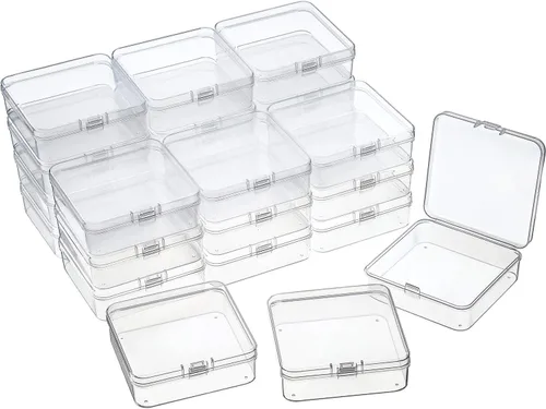 Miniatura 19 de 24 paquetes de recipientes pequeños de plástico transparente para almacenamiento de cuentas con tapa con bisagras para almacenamiento de objetos
