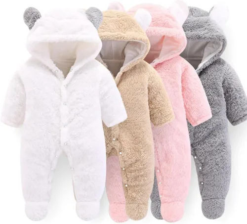 Miniatura 3 de Mameluco unisex de forro polar para bebé con capucha y pies para invierno para exteriores 0-18 meses