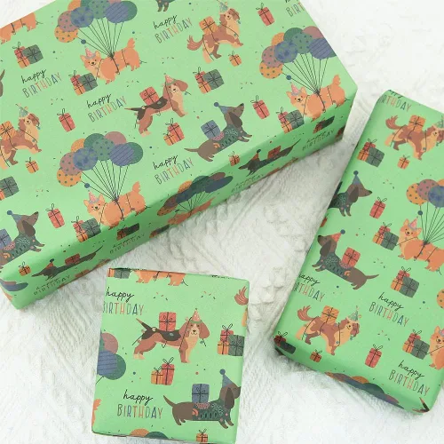 Miniatura 6 de Apol Papel de regalo de feliz cumpleaños, papel de regalo para cachorros, 4 hojas plegadas, papel de estraza para niños, niñas, mujeres, hombres