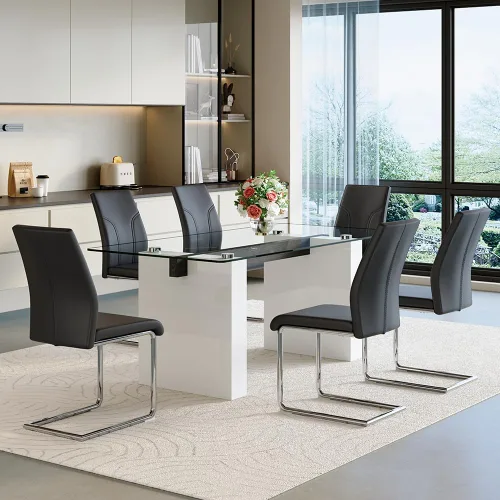 Miniatura 2 de FURNITO Juego de mesa de comedor de cristal para 6, mesa de cocina moderna y sillas para mesa de comedor de vidrio de 6.71 pulgadas con 6 sillas