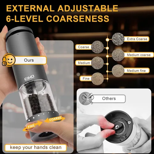 Miniatura 2 de Juego de Molinillo Eléctrico de Sal y Pimienta Recargable, Grosor Ajustable Externo, Molinos Automáticos de Saleros y Pimenteros, Accesorios