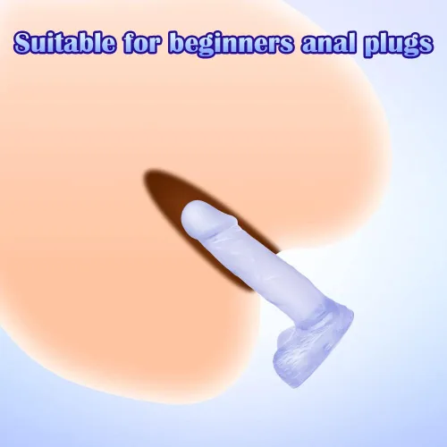 Miniatura 5 de Consolador pequeño realista de 4 pulgadas, tapón anal para principiantes, consolador anal suave con eje curvado y bolas, juguete sexual