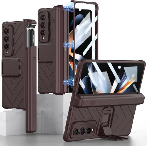 Miniatura 13 de Miimall Funda compatible con Samsung Galaxy Z Fold 4 con soporte para bolígrafo, protector de pantalla de vidrio templado integrado + función atril