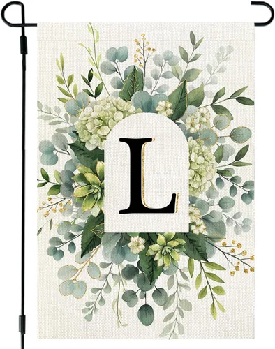 Miniatura 12 de CROWNED BEAUTY Bandera de jardín con monograma, letra inicial A de 12 x 18 pulgadas, doble cara para Outsdie, pequeña flor de primavera, apellido