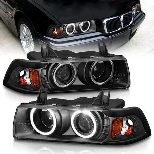 AmeriLite Juego de faros delanteros de repuesto para BMW Serie 3 E36 Sedan 1992-1998 1 pieza LED Halo negro proyector de repuesto – lado del