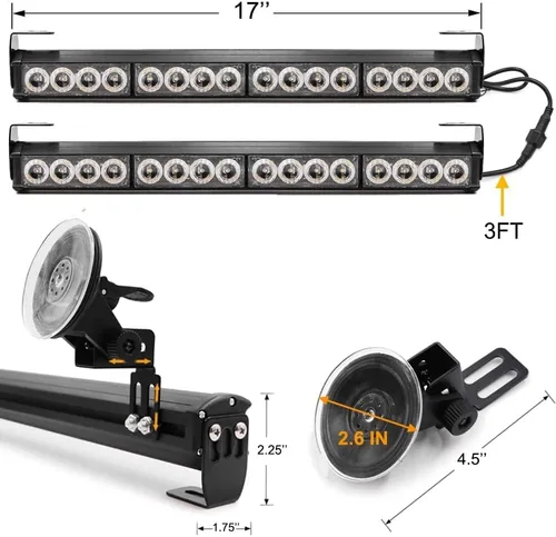 Miniatura 5 de Ediors barra de luces led de 16 pulgadas y 7 funciones, luz de emergencia, de advertencia para tráfico, luz de led estroboscópica con soportes