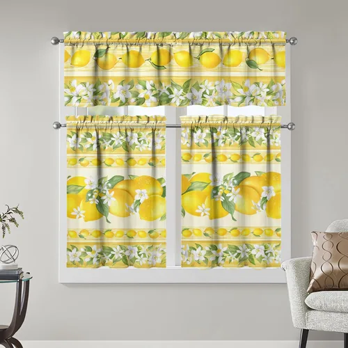 Miniatura 15 de Juegos de cortinas bohemias de cocina para ventanas, cortina bohemia con flores, cenefa para ventana de fregadero, juego de 3 piezas, decoración