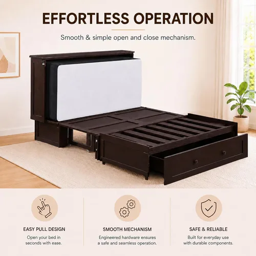 Miniatura 6 de Night & Day Furniture MUR-CLV-QEN-CH y MND-GMF-TRI-QEN MUR-CLV CH y MND-GMF-TRI-QEN - Cama Murphy con colchón, tamaño Queen, color chocolate