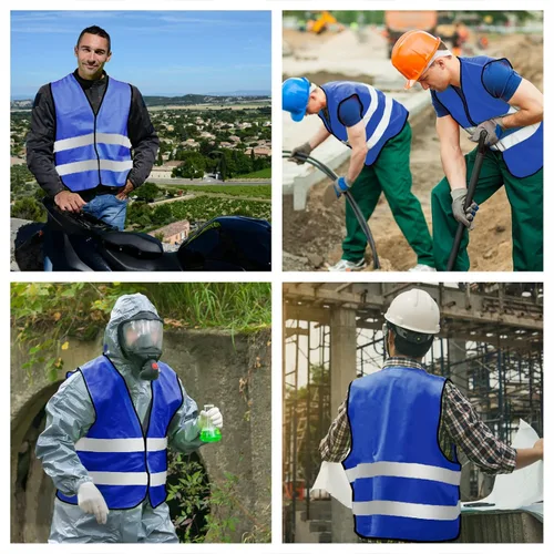 Miniatura 7 de Chaleco de seguridad, chaleco reflectante de alta visibilidad para hombres, trabajo, ciclismo, corredor, topógrafo, voluntario, carretera Azul