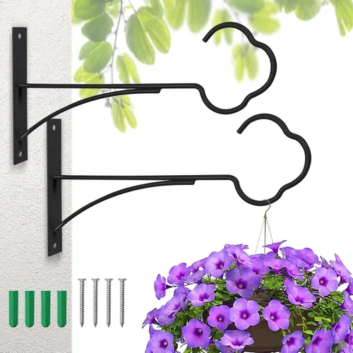 SNAIL GARDEN Soporte para plantas colgantes, paquete de 2 perchas colgantes para plantas al aire libre con tornillos, ganchos de metal para plantas