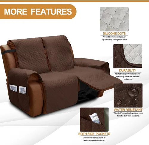 Miniatura 2 de XINEAGE Funda para Loveseat Reclinable Resistente al Agua, Fundas para Loveseat Reclinable de 2 Asientos con Bolsillos, Funda Protectora para Café