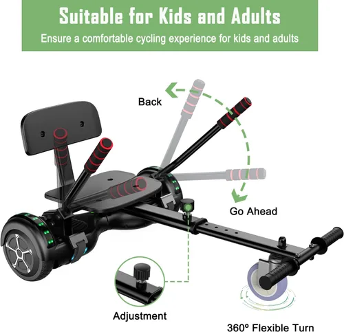 Miniatura 3 de Accesorio de Asiento para Patinete, Patinete con Go Kart para Niños, Niños, Niñas, Adultos, con Luces LED Coloridas, Bluetooth A-6.5 Negro con Negro