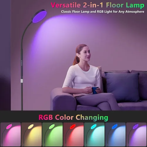 Miniatura 3 de Lámpara de pie PACOVY, lámparas de pie ajustables de altura para sala de estar dormitorio, lámpara de pie regulable de cuello de ganso súper